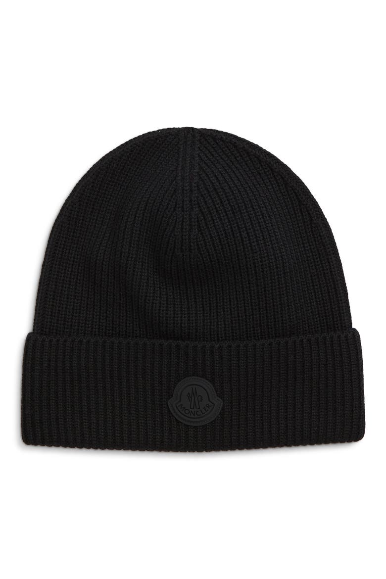 Virgin Wool Rib Beanie, Main, color, BLACK