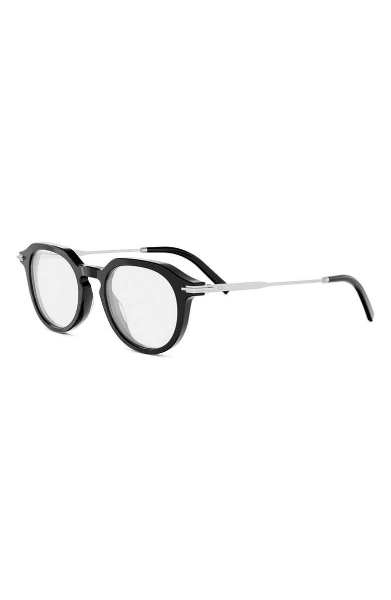 DIOR Blacksuit R10I 49mm Small Round Optical Glasses, Alternate, color, Shiny Black