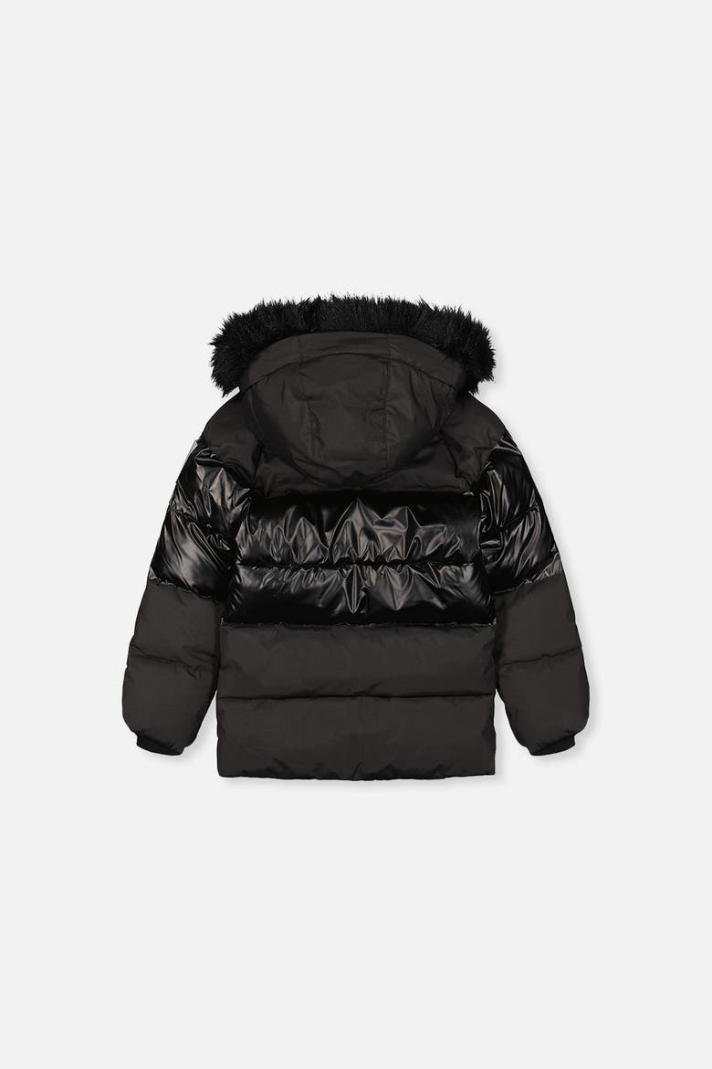 Decorative Pattern Hooded Fleece Lined Winter Jacket, Alternate, color, Black