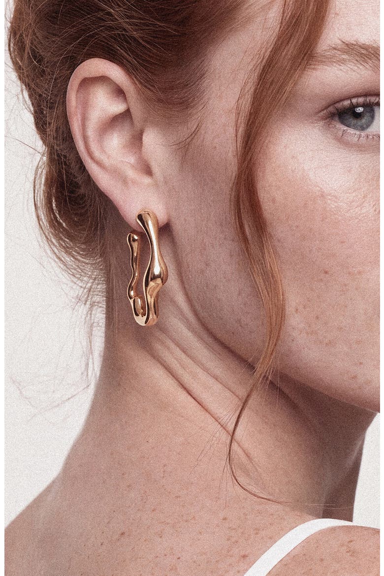 Liquid Metal Hoop Earrings, Alternate, color, GOLD