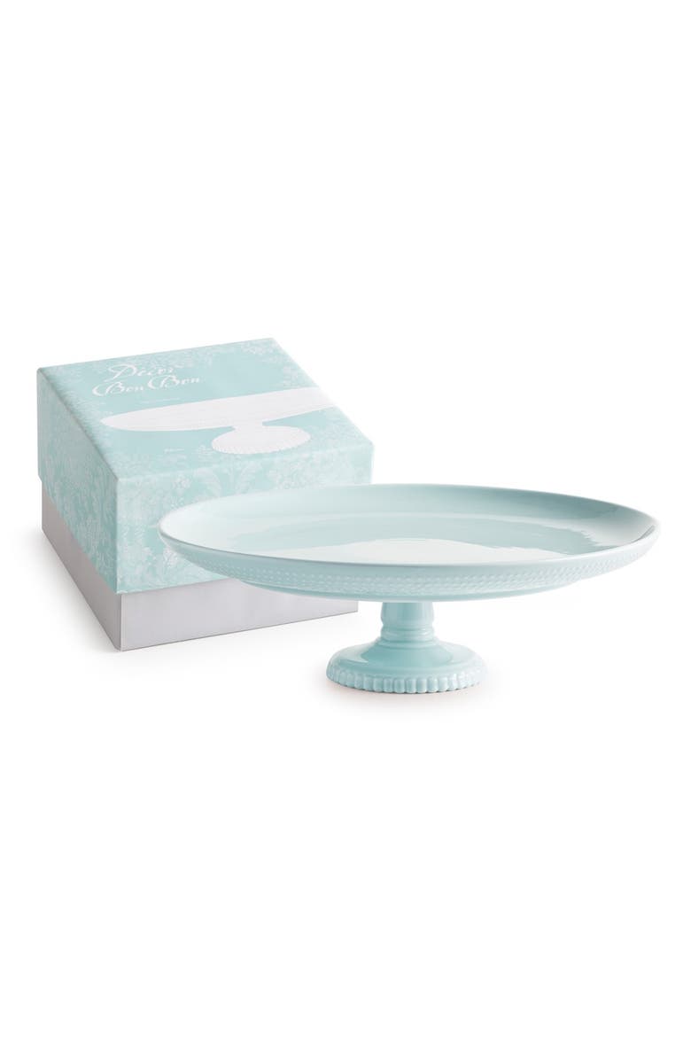 Large Rimmed Porcelain Cake Stand Pedestal, Main, color, BLUE
