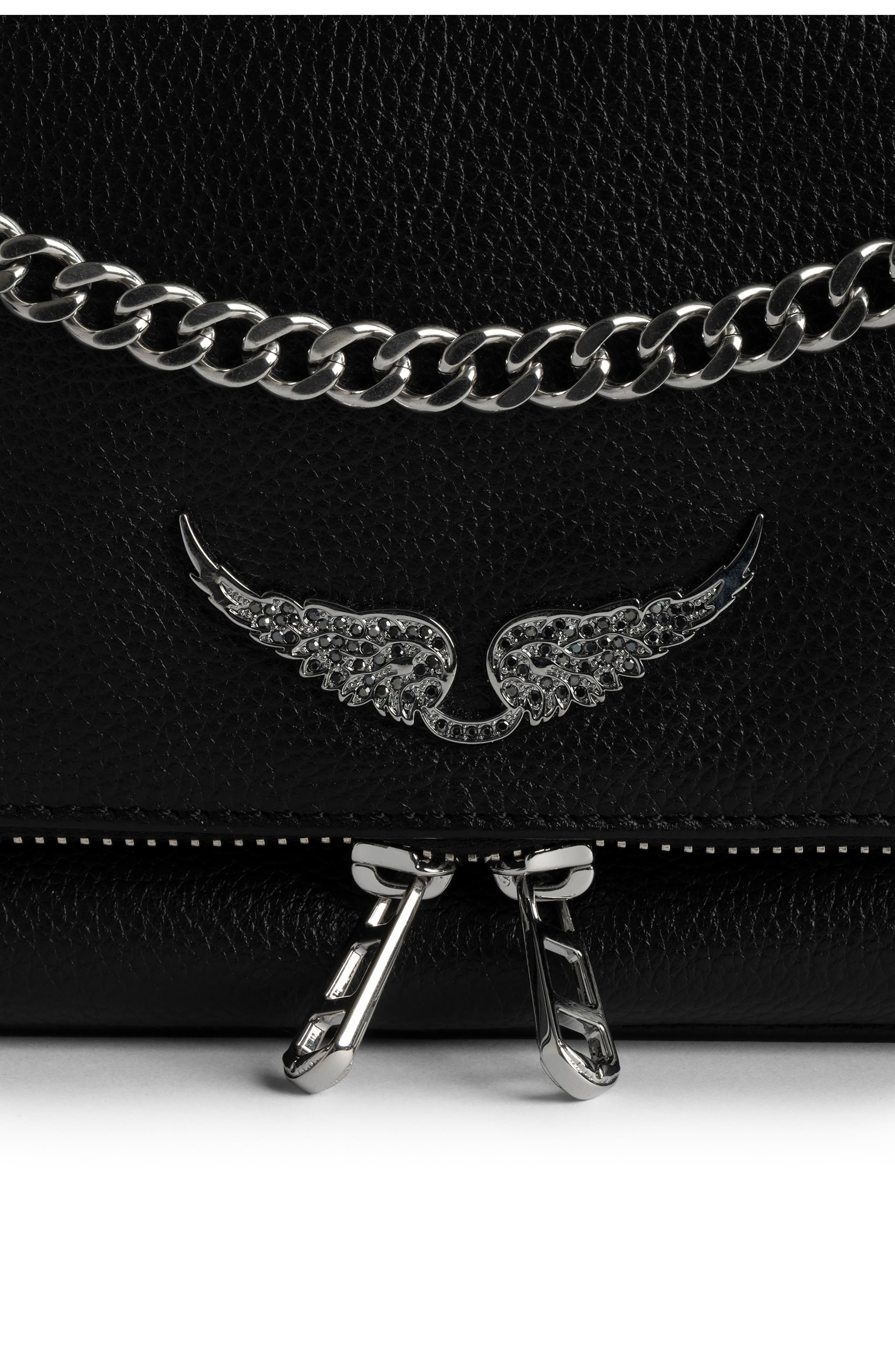 Zadig & Voltaire Rock II Grained Leather Crossbody Bag, Alternate, color, Black