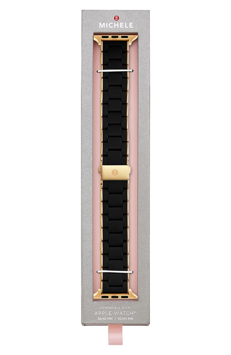 MICHELE Silicone 20mm Apple Watch<sup>®</sup> Watchband, Alternate, color, Black/Gold
