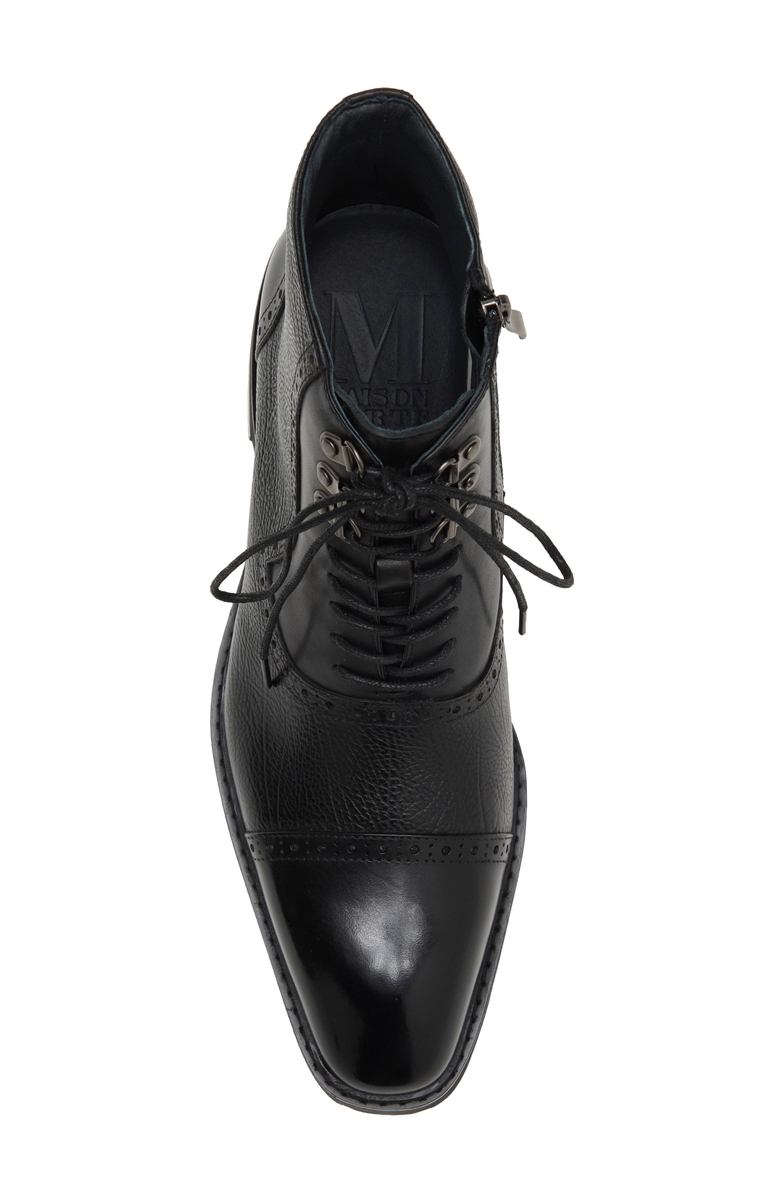 Camino Cap Toe Brogue Leather Boot, Alternate, color, BLACK
