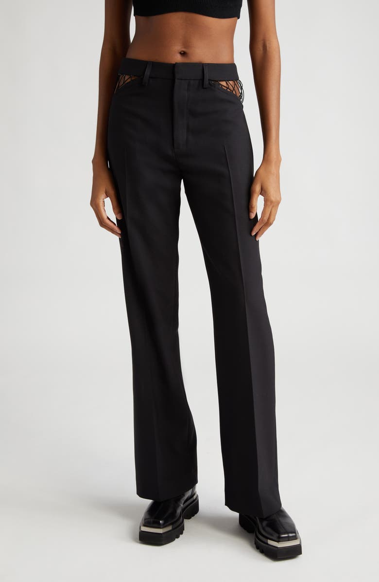 Dion Lee Lace Cutout Wool Picot Pants, Main, color,