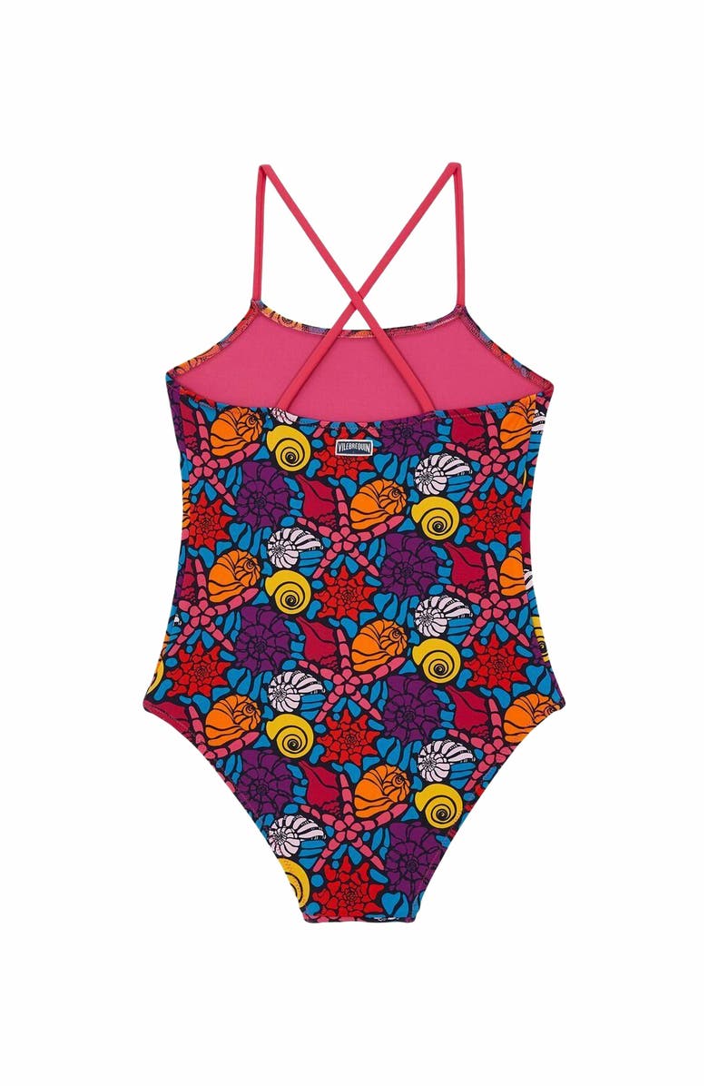 Vilebrequin Kids' Noumea Sea Shells One-Piece Swimsuit, Alternate, color, Bleu Marine