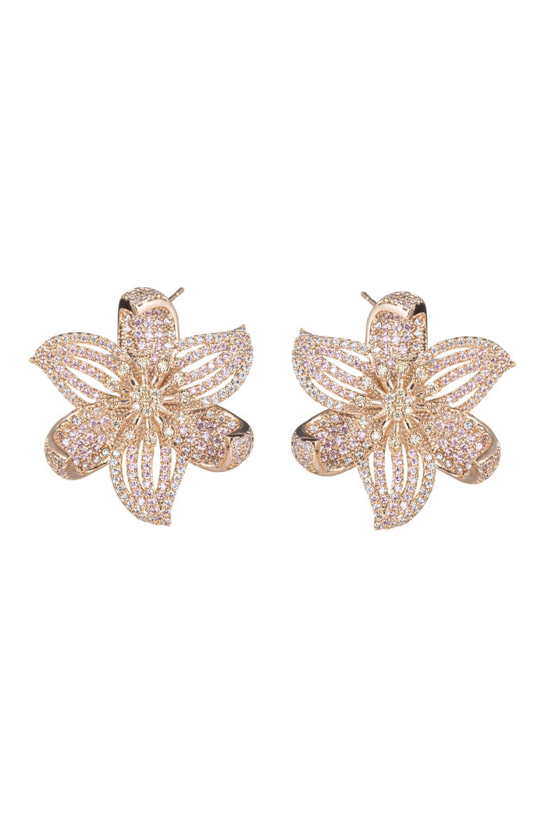 Luo Floral CZ Stud Earrings, Main, color, PINK
