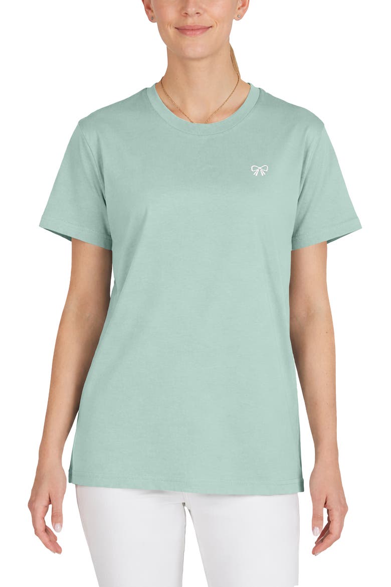Womens Bow Jersey Tee, Main, color, Dusty Blue