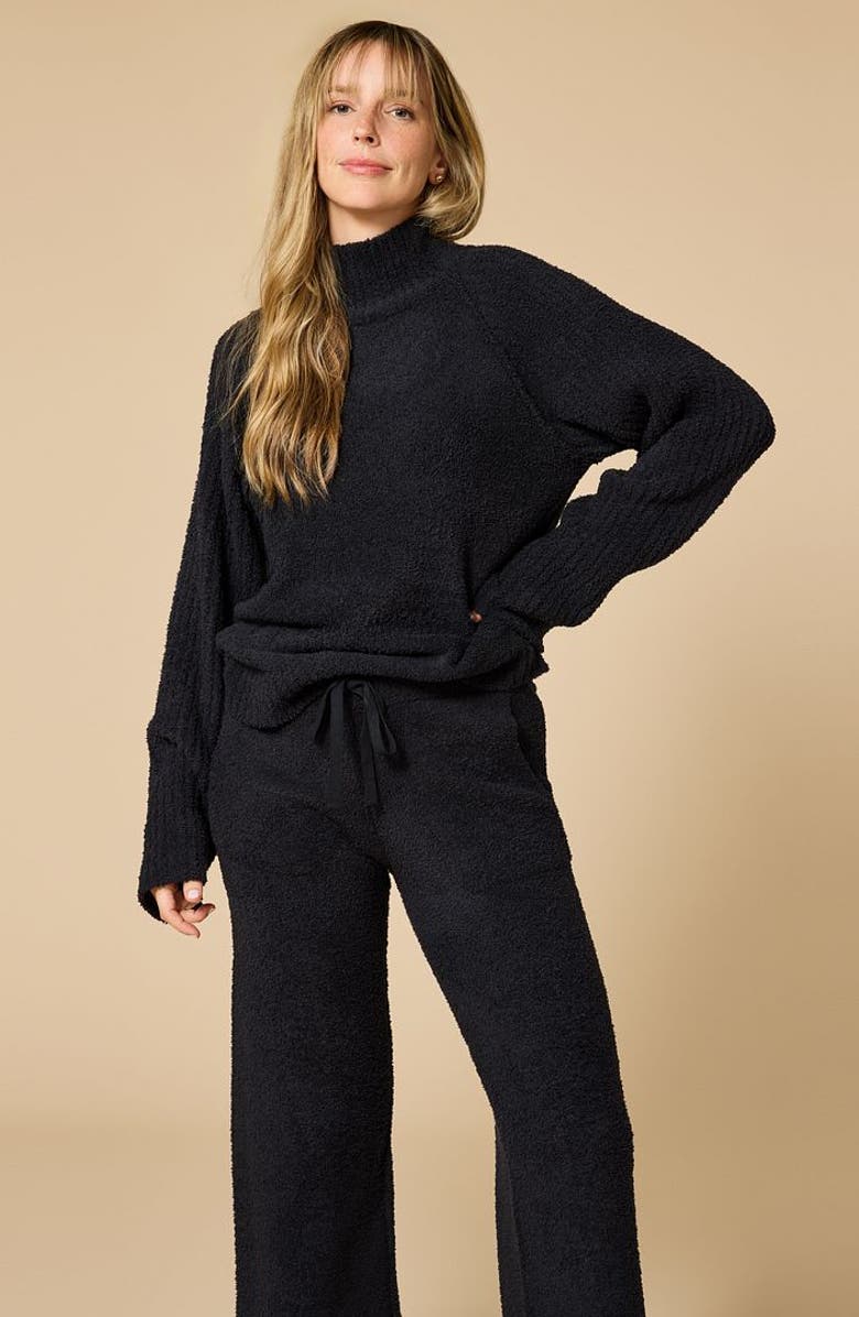 Softies Solid Marshmallow Rib Mock Neck with Long Pant, Main, color, Black