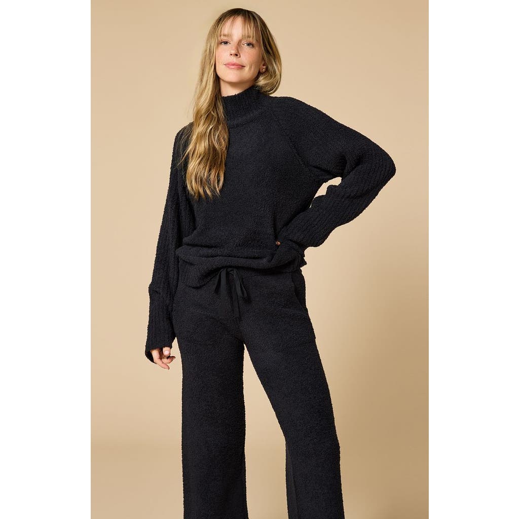 Softies Solid Marshmallow Rib Mock Neck With Long Pant In Black