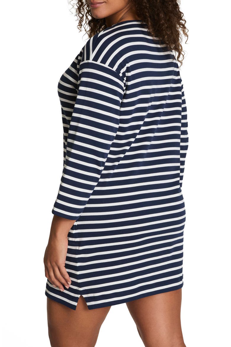 Cool Cotton Boatneck Dress, Alternate, color, YACHT STRIP BLACK