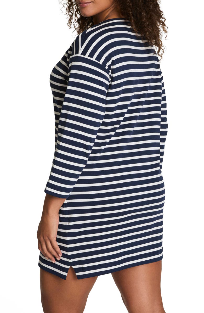 SPANX<sup>®</sup> Cool Cotton Boatneck Dress, Alternate, color, Yacht Strip Black