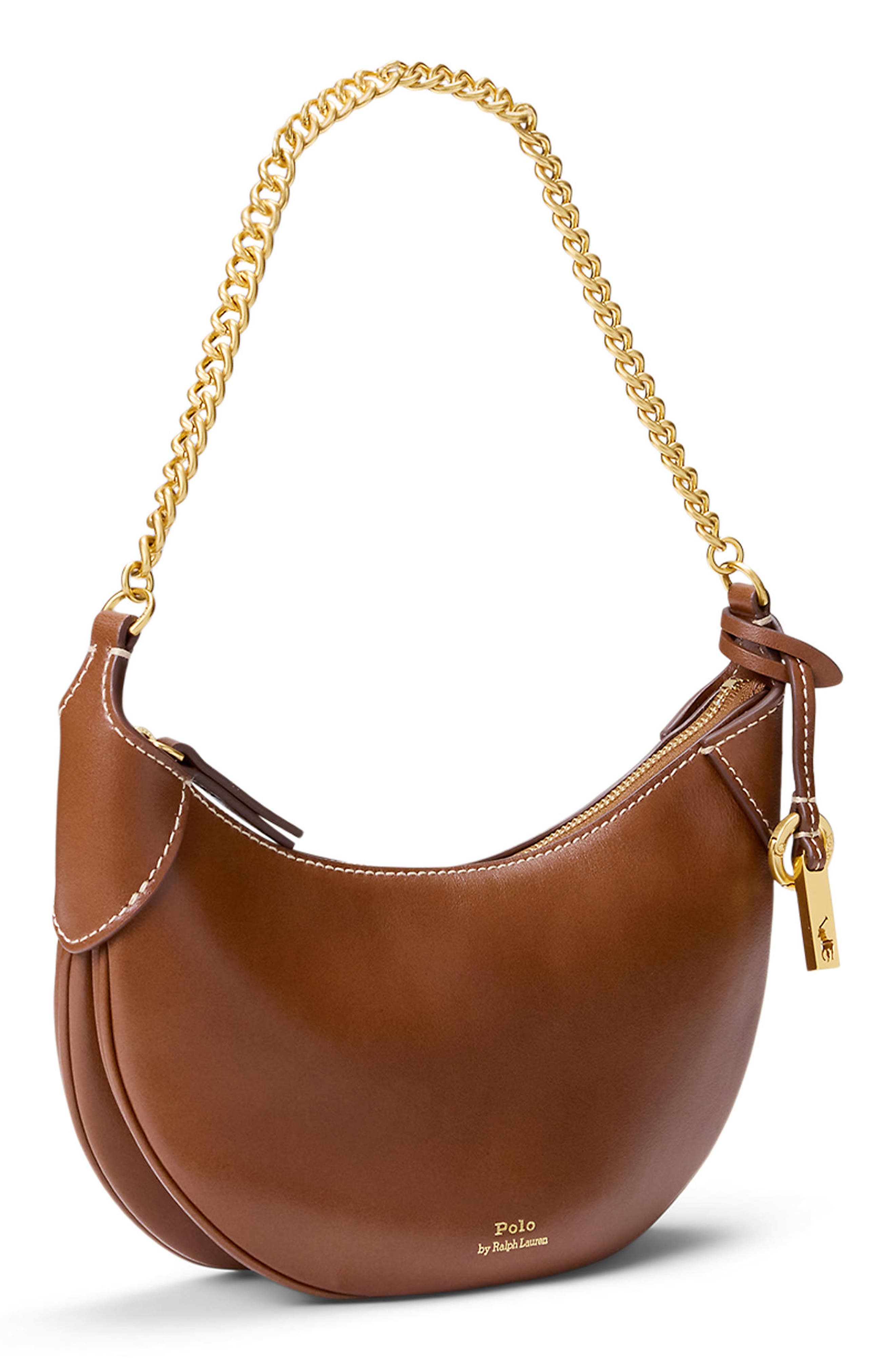 Polo Ralph Lauren Mini Polo ID Chain Leather Crossbody Bag, Alternate, color, Cuoio