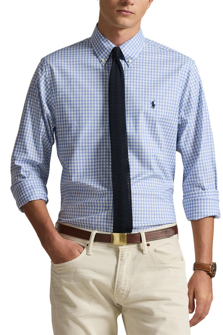 Classic Fit Performance Twill Button-Down Shirt, Main, color, FALL BLUE DECKWASH WHITE
