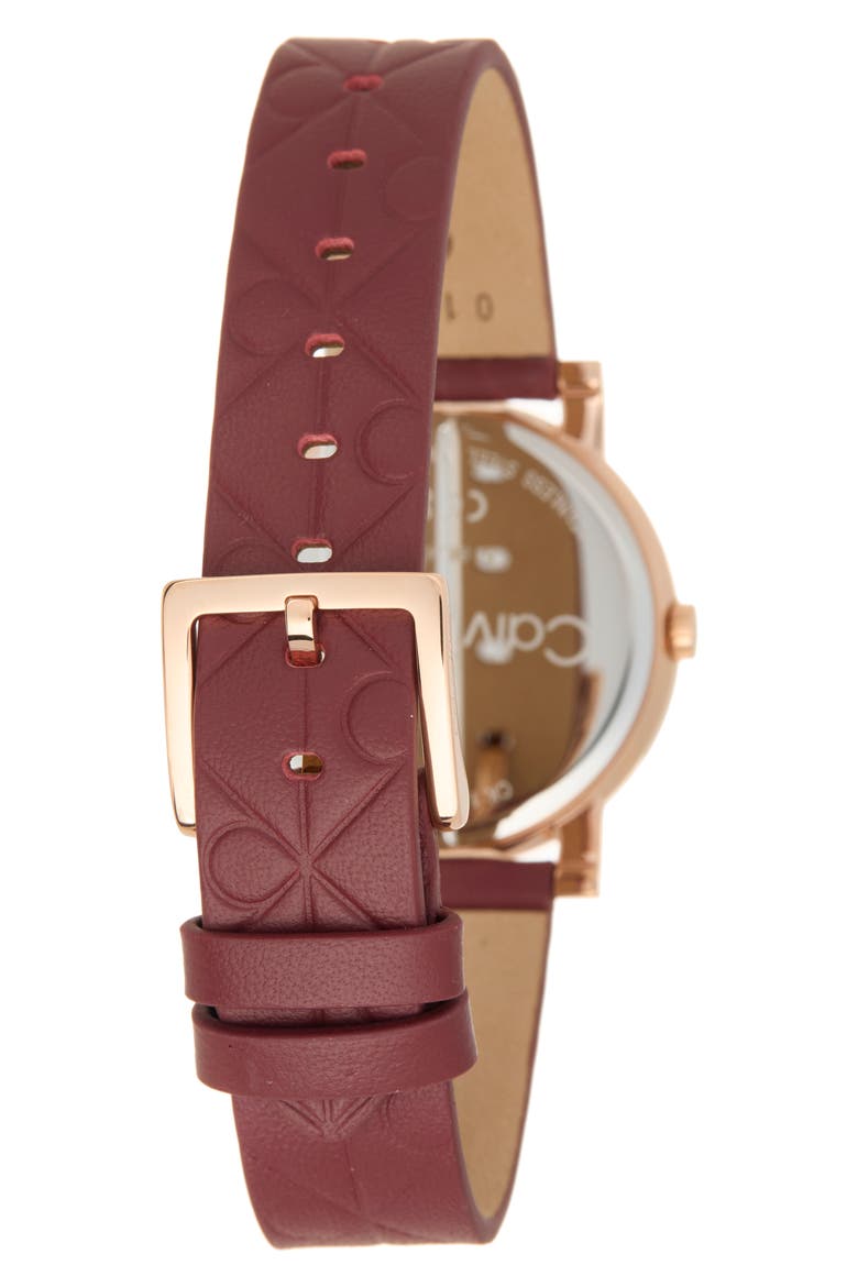 CK Monogram Leather Strap Watch, Alternate, color, RED