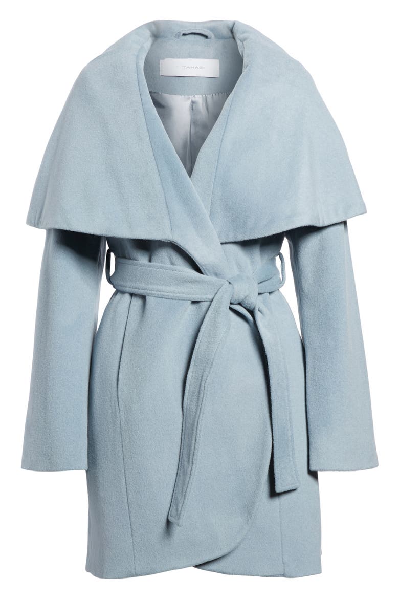 T Tahari Wool Blend Belted Wrap Coat, Alternate, color, PALE BLUE