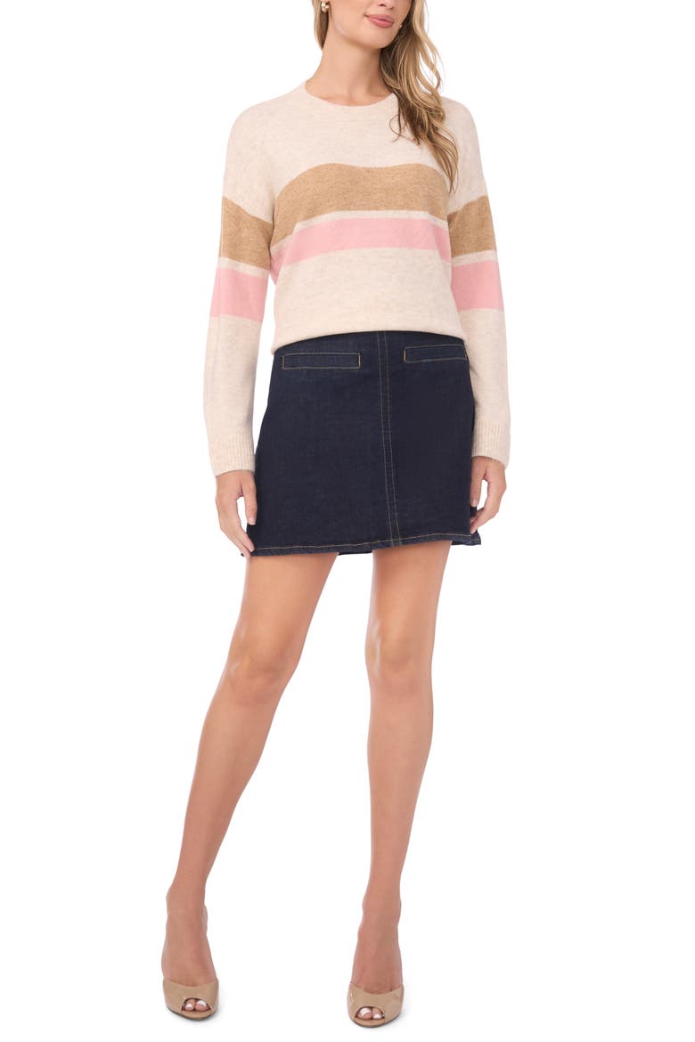 Two Stripe Crewneck Sweater, Alternate, color, MALTED