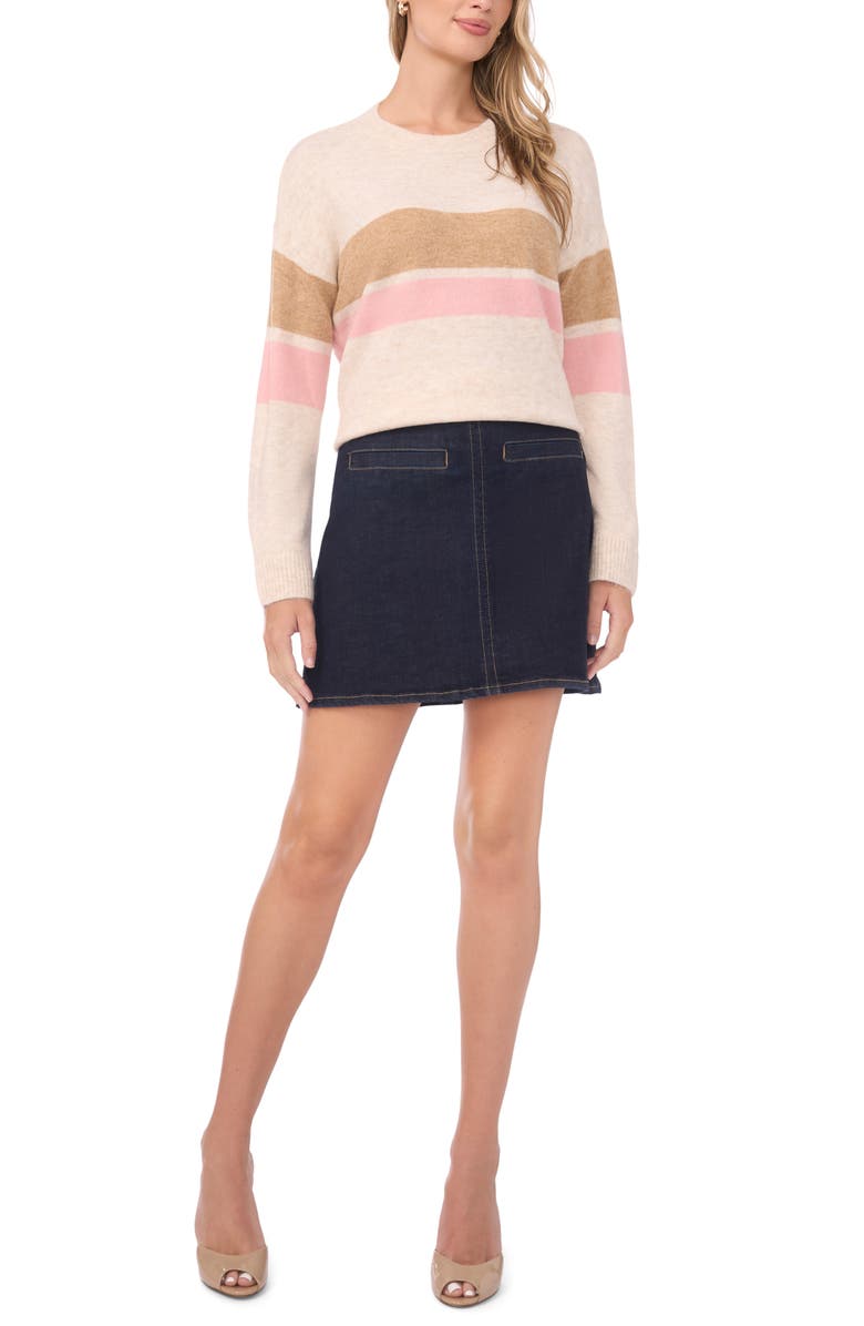 Vince Camuto Two Stripe Crewneck Sweater, Alternate, color, Malted