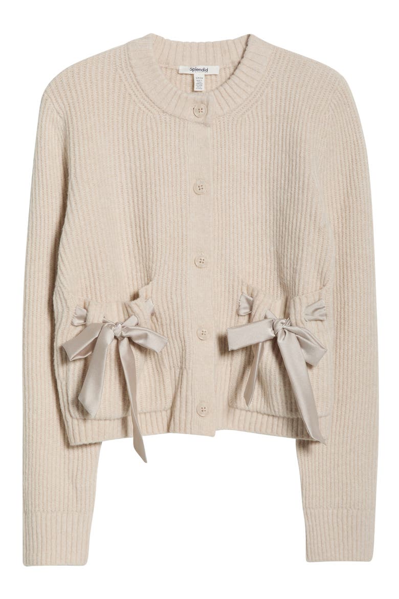 Stassi Satin Tie Cardigan, Alternate, color, PALE OAK WHITE HEATHER