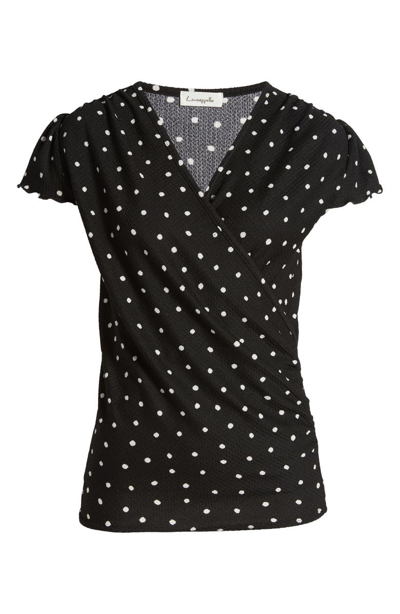 Loveappella Polka Dot Faux Wrap T-Shirt, Alternate, color, Black