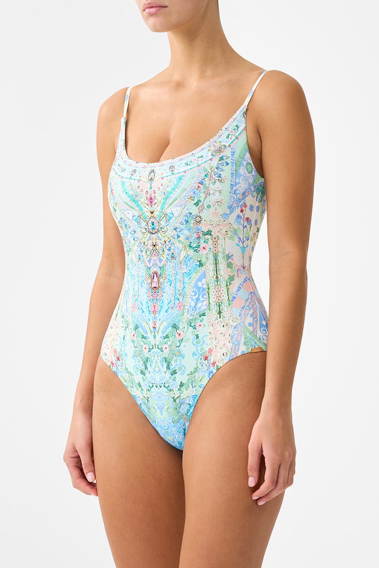 Scoop Neck One Piece W Scoop Back, Alternate, color, Midsummer Mosaics