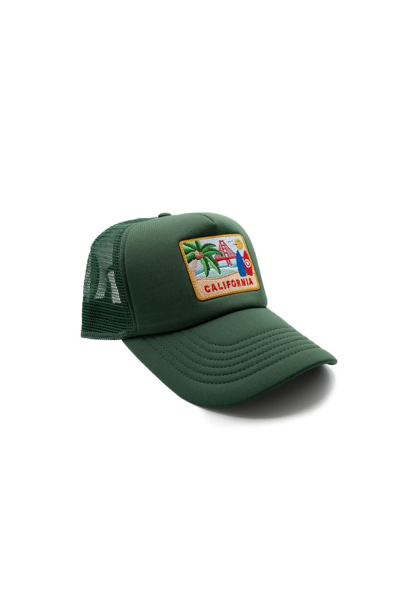 Rey To Z California Postcard Trucker Hat, Alternate, color, Dark Green