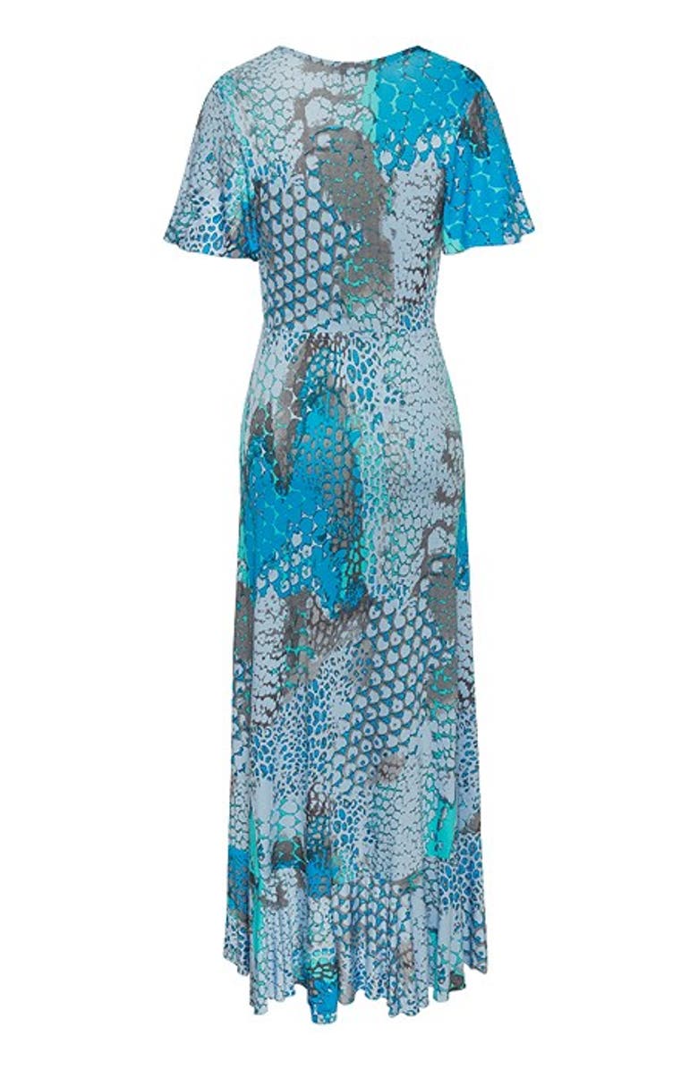 LASCANA Women's Printed Side Slit Maxi Dress, Alternate, color, Blue Multi