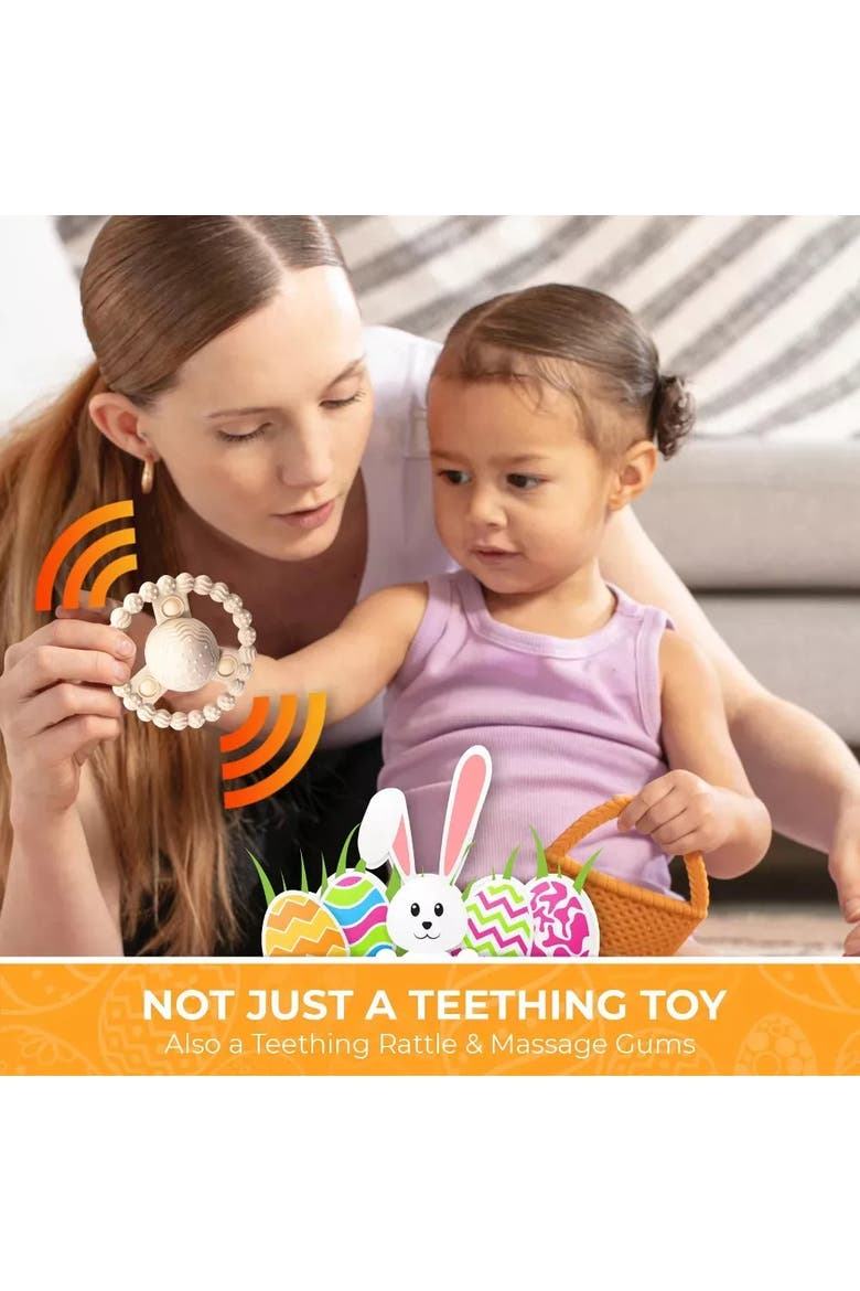 Plush Bunny with Bow and Silicone Teether Set, Alternate, color, Pink