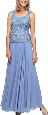 Alex Evenings Mixed Media Sleeveless Gown with Embroidered Jacket
