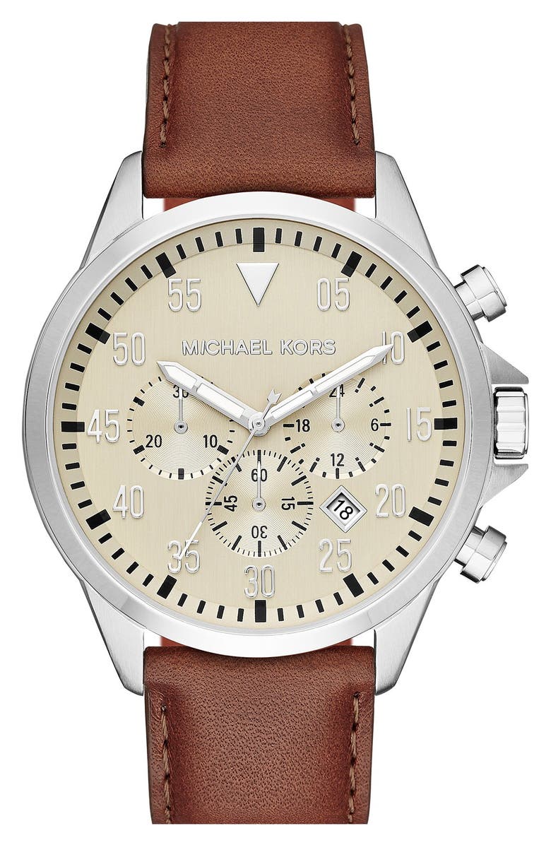Michael Kors 'Gage' Chronograph Leather Strap Watch, 45mm, Main, color, 