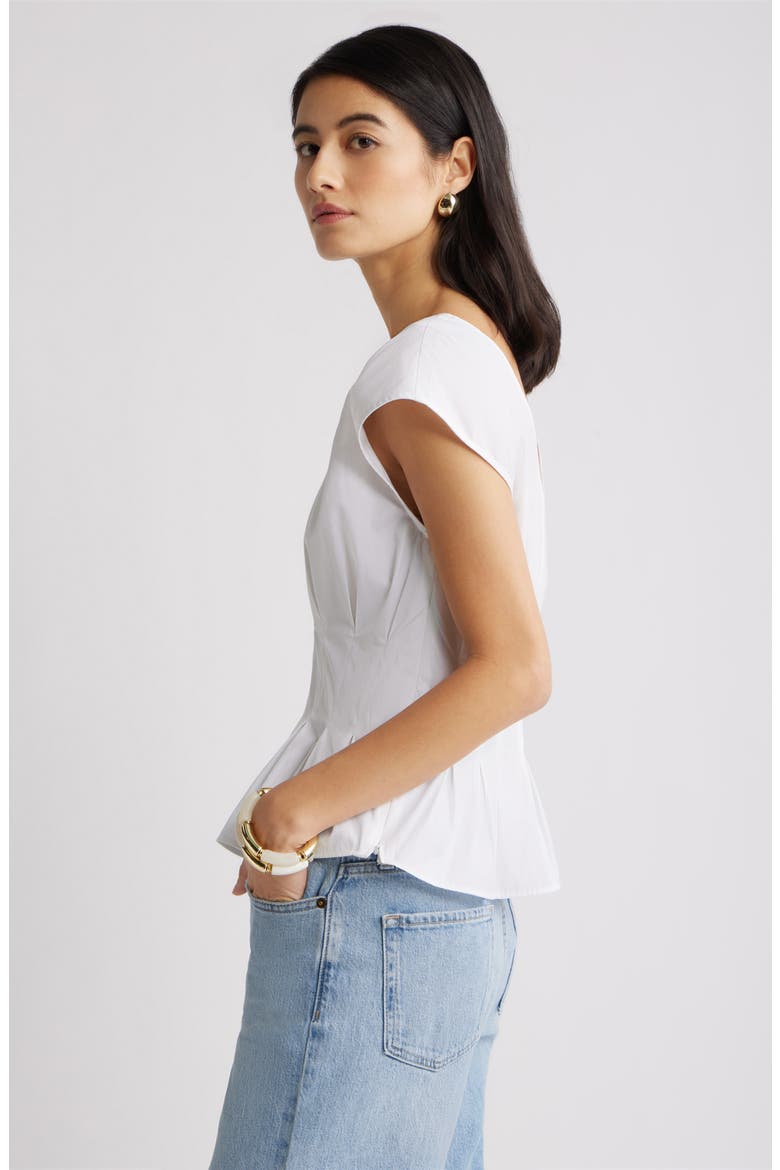 Pleated V-Neck Poplin Top, Alternate, color, WHITE