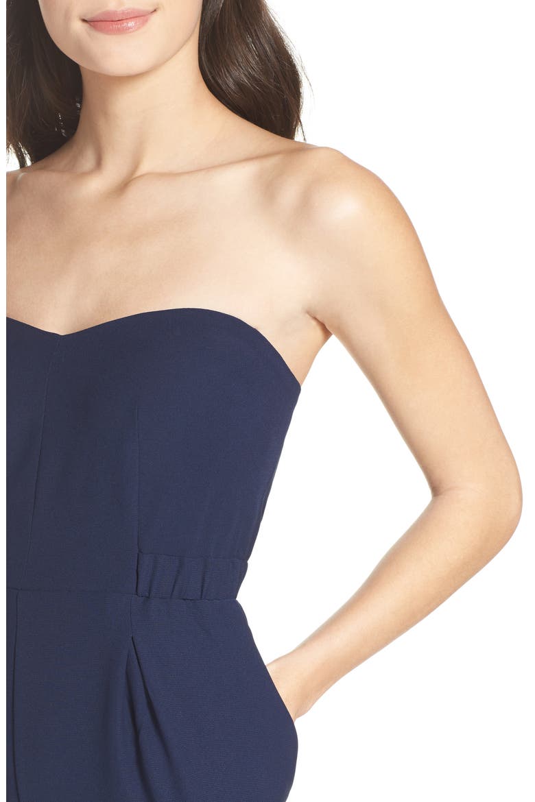 Strapless Crepe Jumpsuit, Alternate, color, NAVY