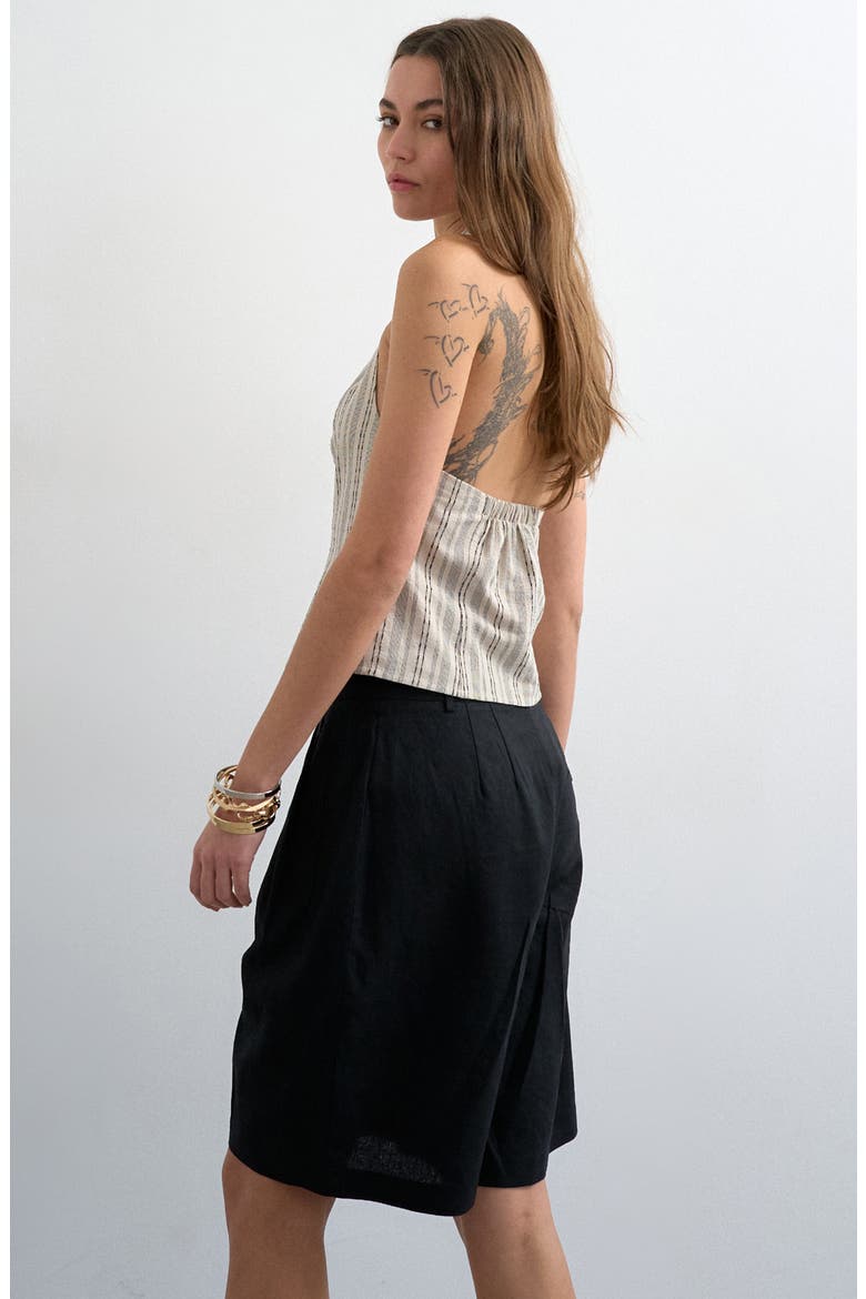 Ovoid Linen Blend Bermuda Shorts, Alternate, color, BLACK