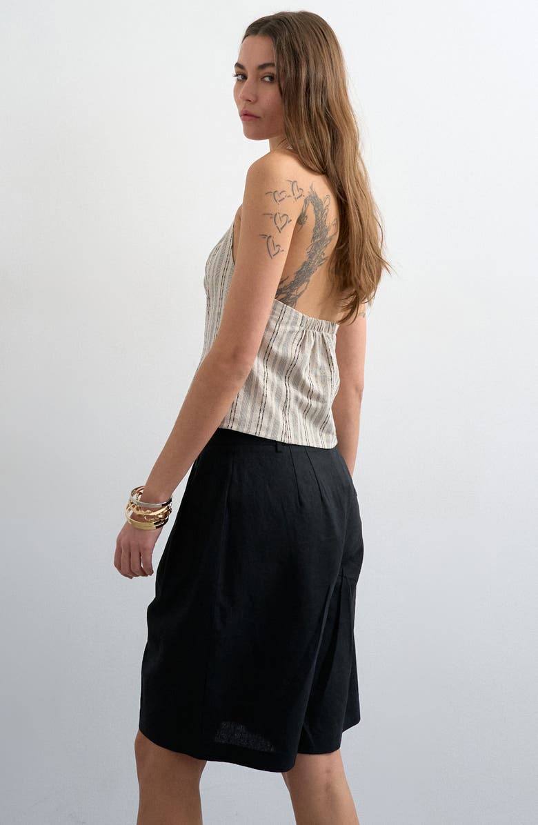 Topshop Ovoid Linen Blend Bermuda Shorts, Alternate, color, Black