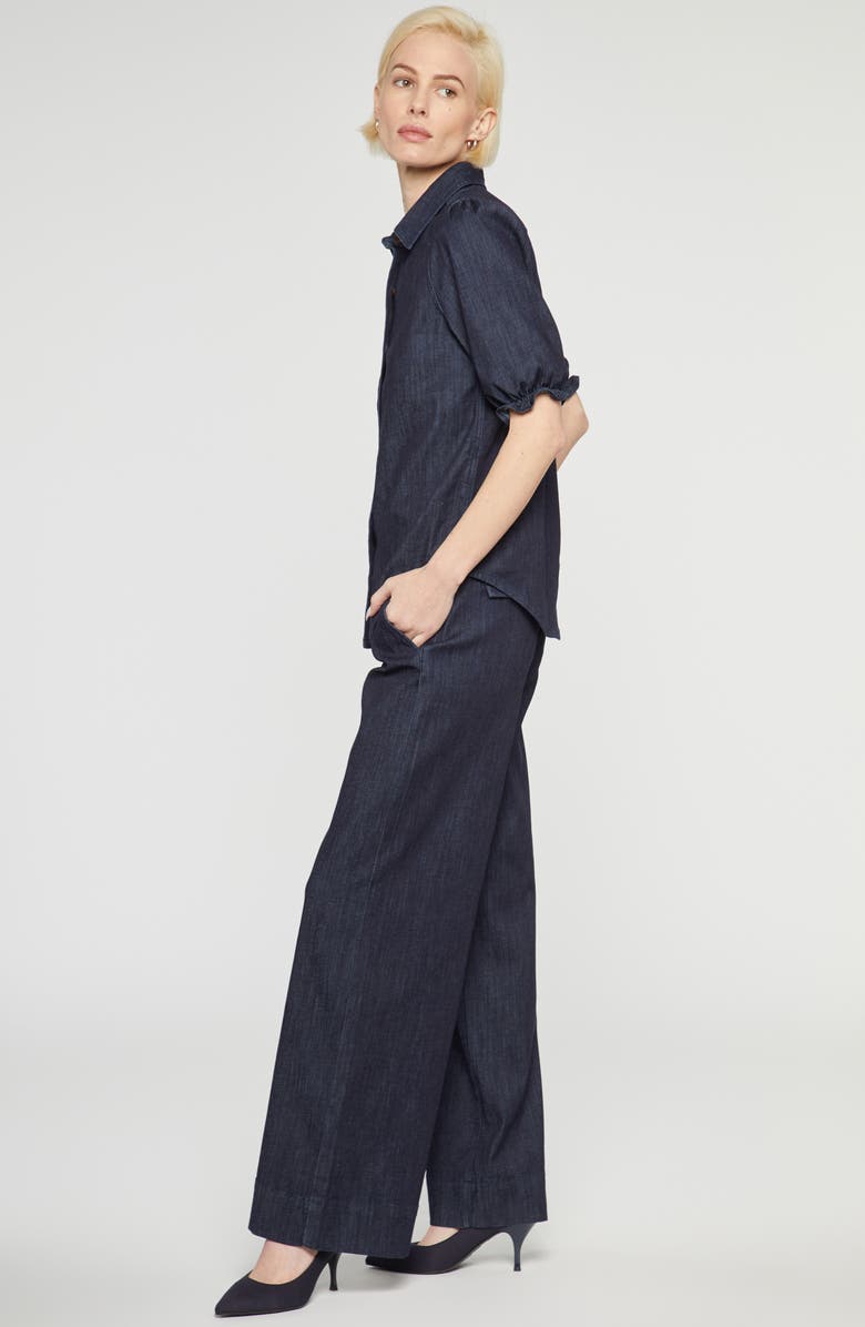 NYDJ Puff Sleeve Denim Blouse, Alternate, color,