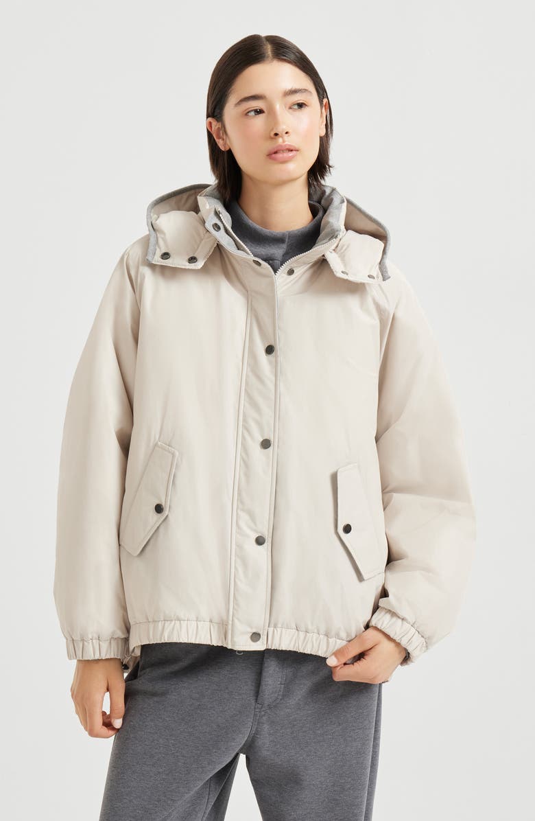 Brunello Cucinelli Water-resistant taffeta down jacket, Alternate, color, Light Grey