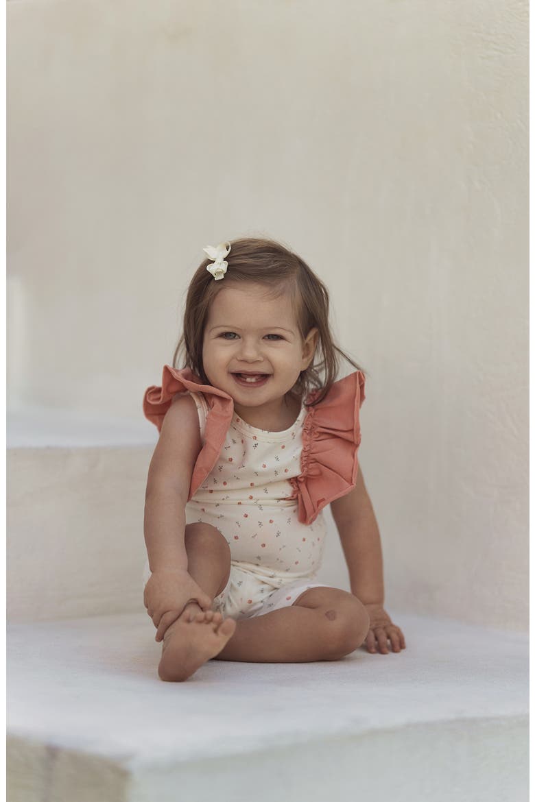 Petals & Polka Dots Flutter Sleeve Top & Shorts Set, Alternate, color, WHITE