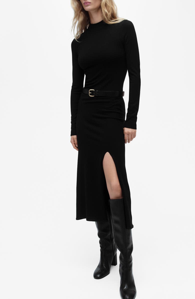 MANGO Mock Neck Long Sleeve Sweater Midi Dress, Main, color,