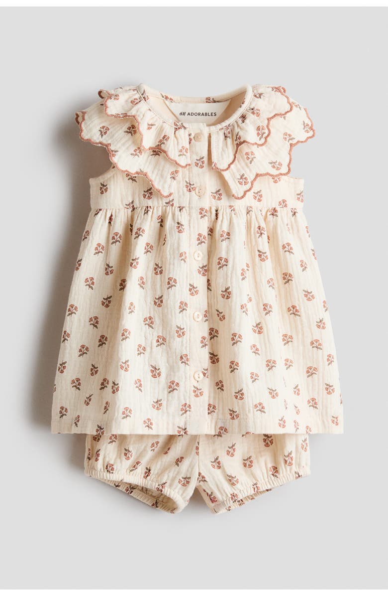 H&M 2-piece Printed Cotton Set, Main, color, Light Beige/Floral