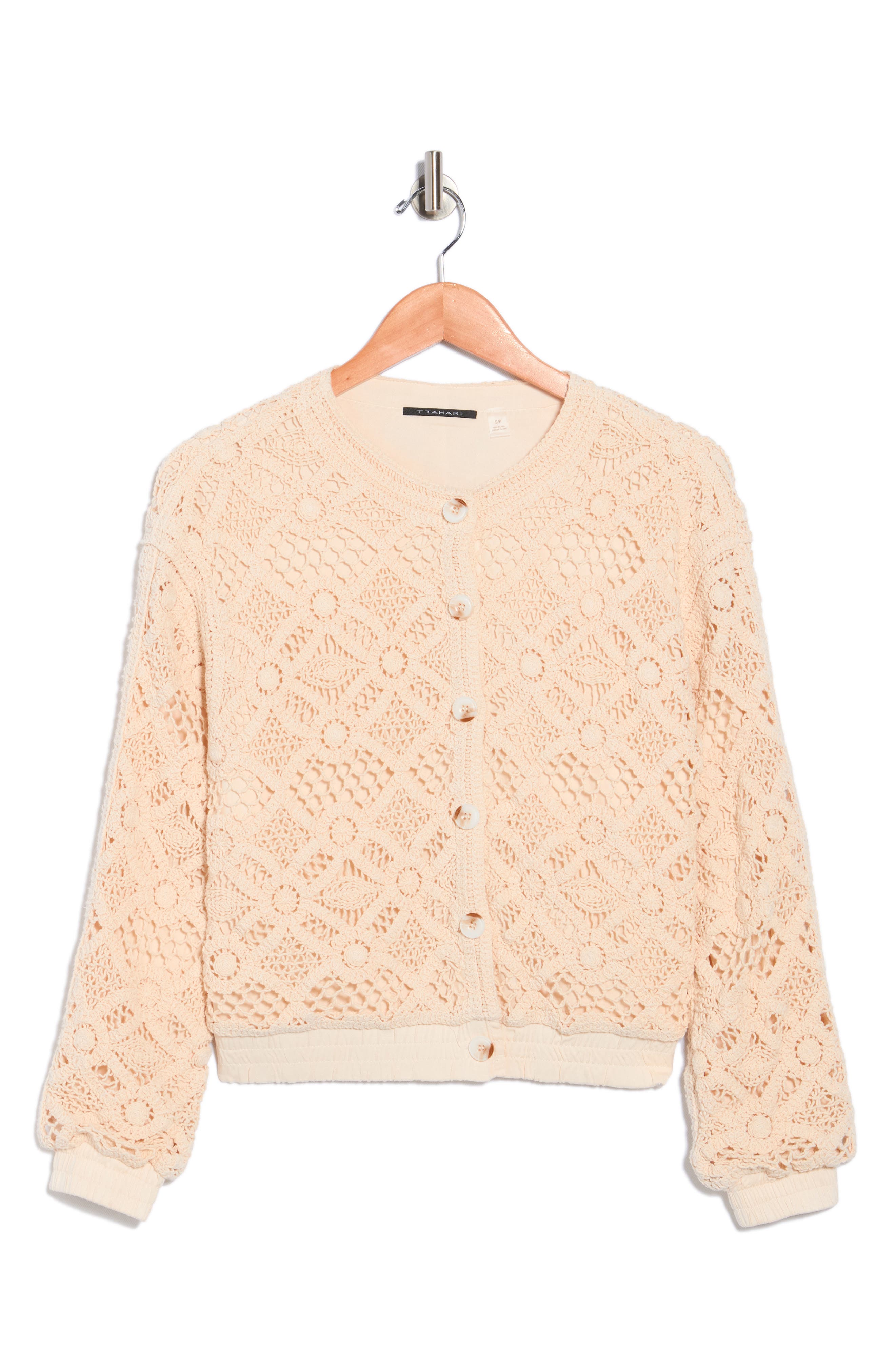 T Tahari Crochet Knit Button Front Jacket