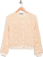 T Tahari Crochet Knit Button Front Jacket
