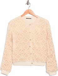 T Tahari Crochet Knit Button Front Jacket