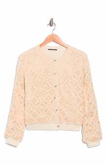 T Tahari Crochet Knit Button Front Jacket
