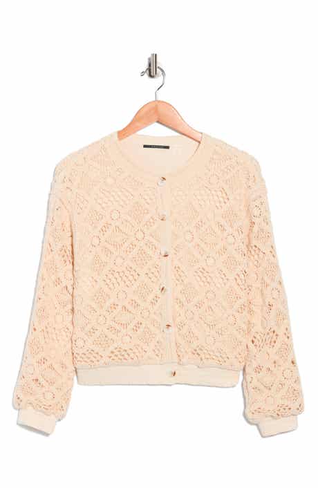 T Tahari Crochet Knit Button Front Jacket