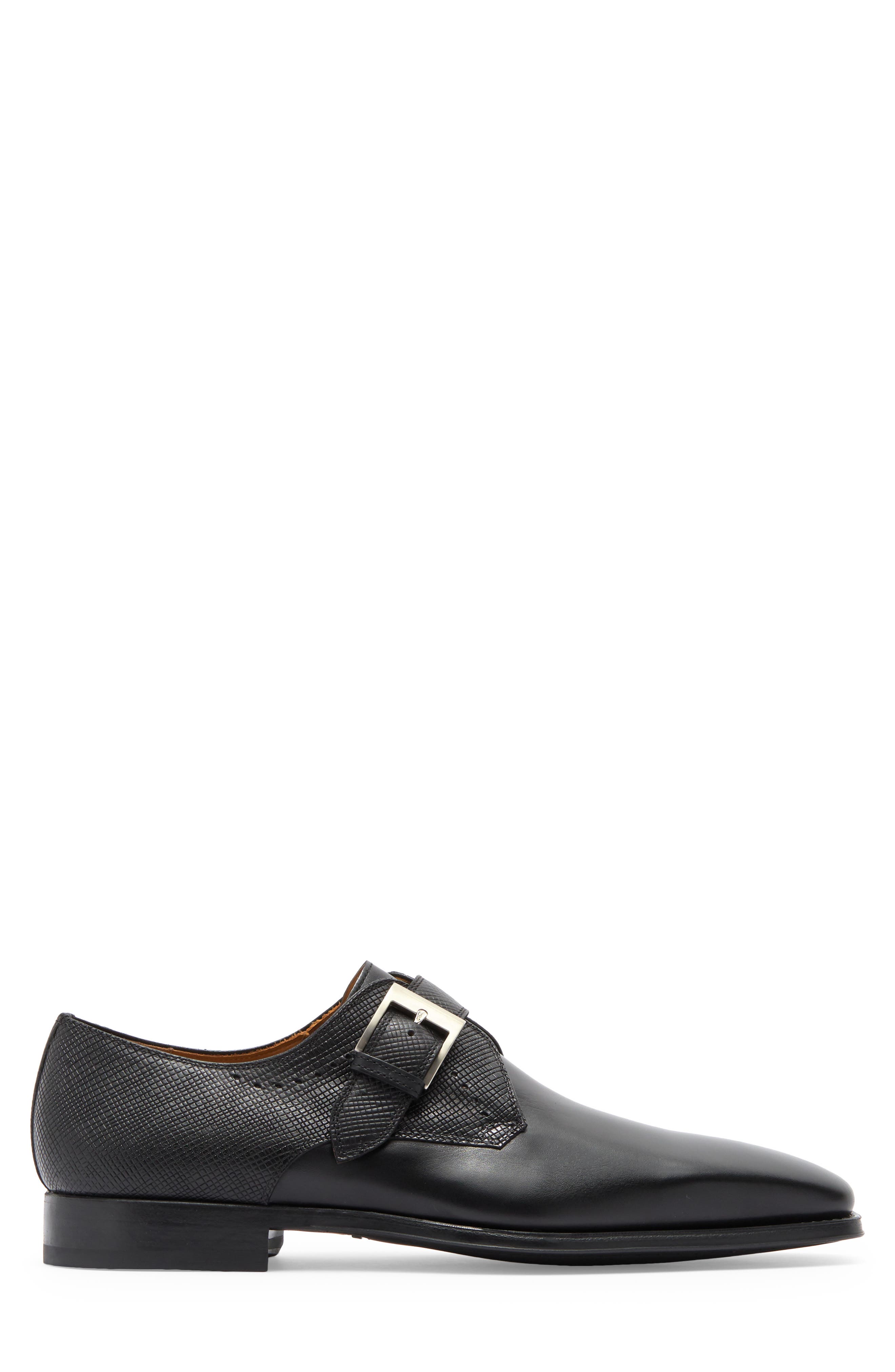 Magnanni Easton Stamp Monk Strap Shoe, Alternate, color, Black
