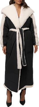 JLUXLABEL Quilted Longline Coat with High Pile Fleece Lining