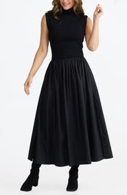 Brave+True Mayflower Mixed Media Stretch Cotton Dress