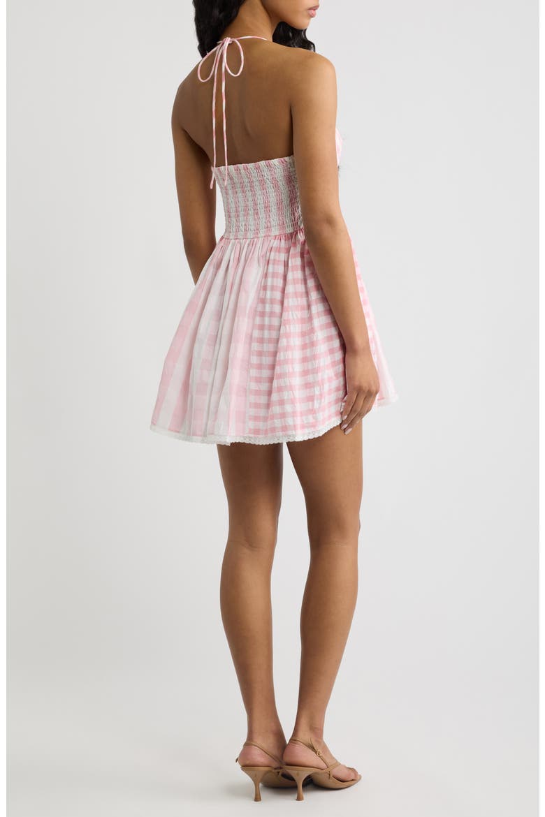 Arletta Gingham Halter Minidress, Alternate, color, WATERMELON WAVES