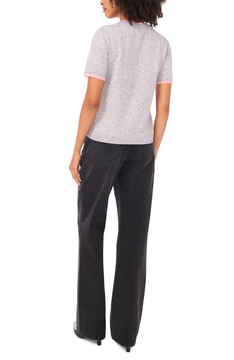 1.STATE Double Crewneck Short Sleeve Cotton Sweater, Alternate, color, Grey Haze Heather