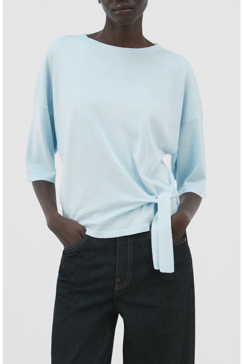 Bow Short Sleeve Sweater, Main, color, SKY BLUE